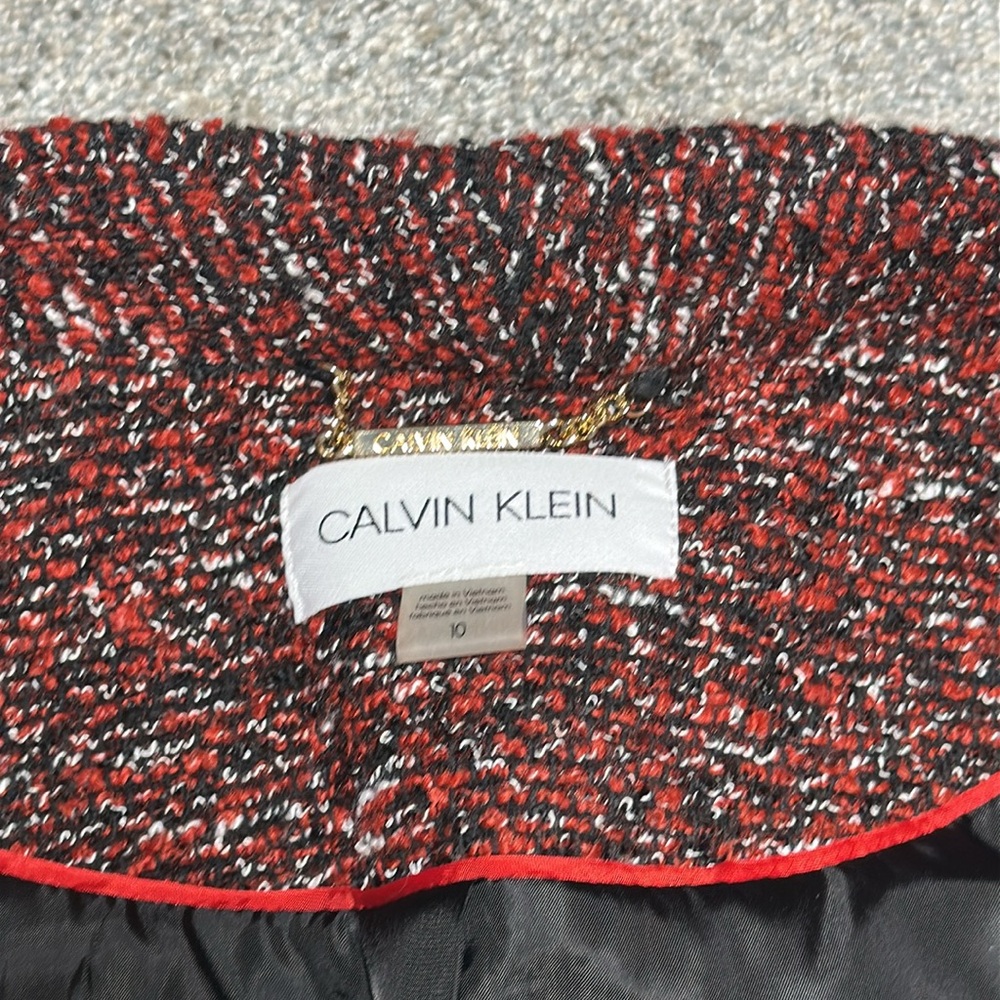 Calvin Klein Tweed Topper Jacket Open Front Collarless - Size 10 - Picture 7 of 16